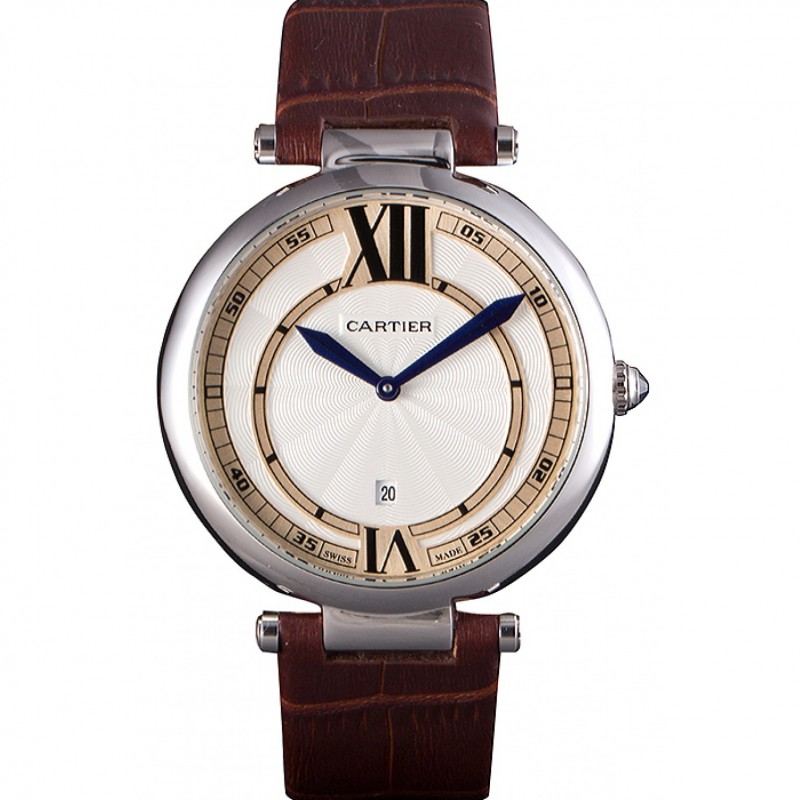 Replica Cartier Horloges met Bruin Lederen Band